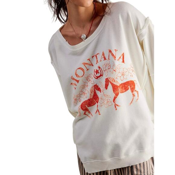 WE THE FREE Graphic Montana Horses Camden Pullover Size Large P2P 42” New w/ Tag - Picture 3 of 8